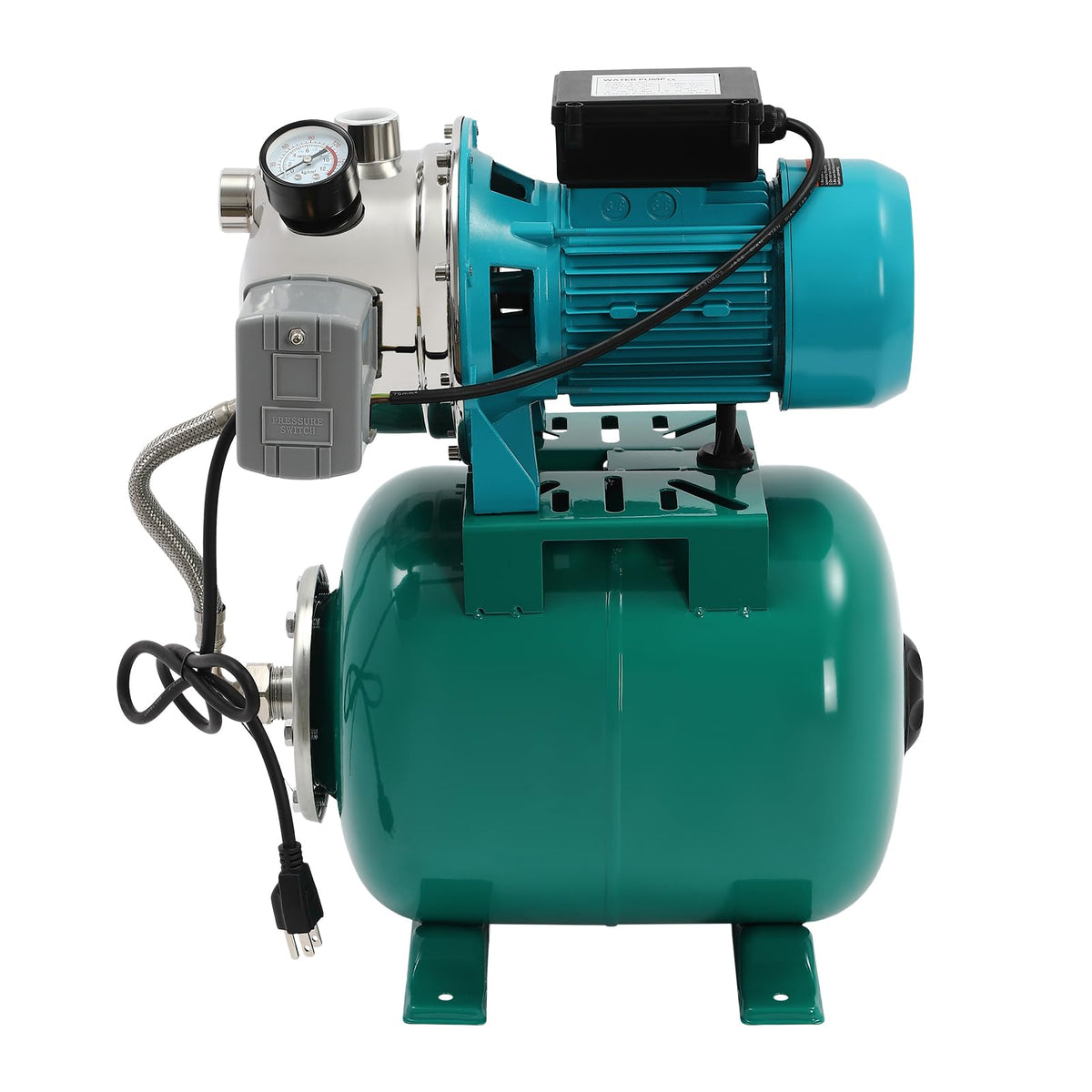 1HP Shallow Well Pump with Pressure Tank, 110V Irrigation Pump Garden Pump Stainless Steel Water Booster Jet Pump for Home Farm Lawn Irrigation Yard (Black)
