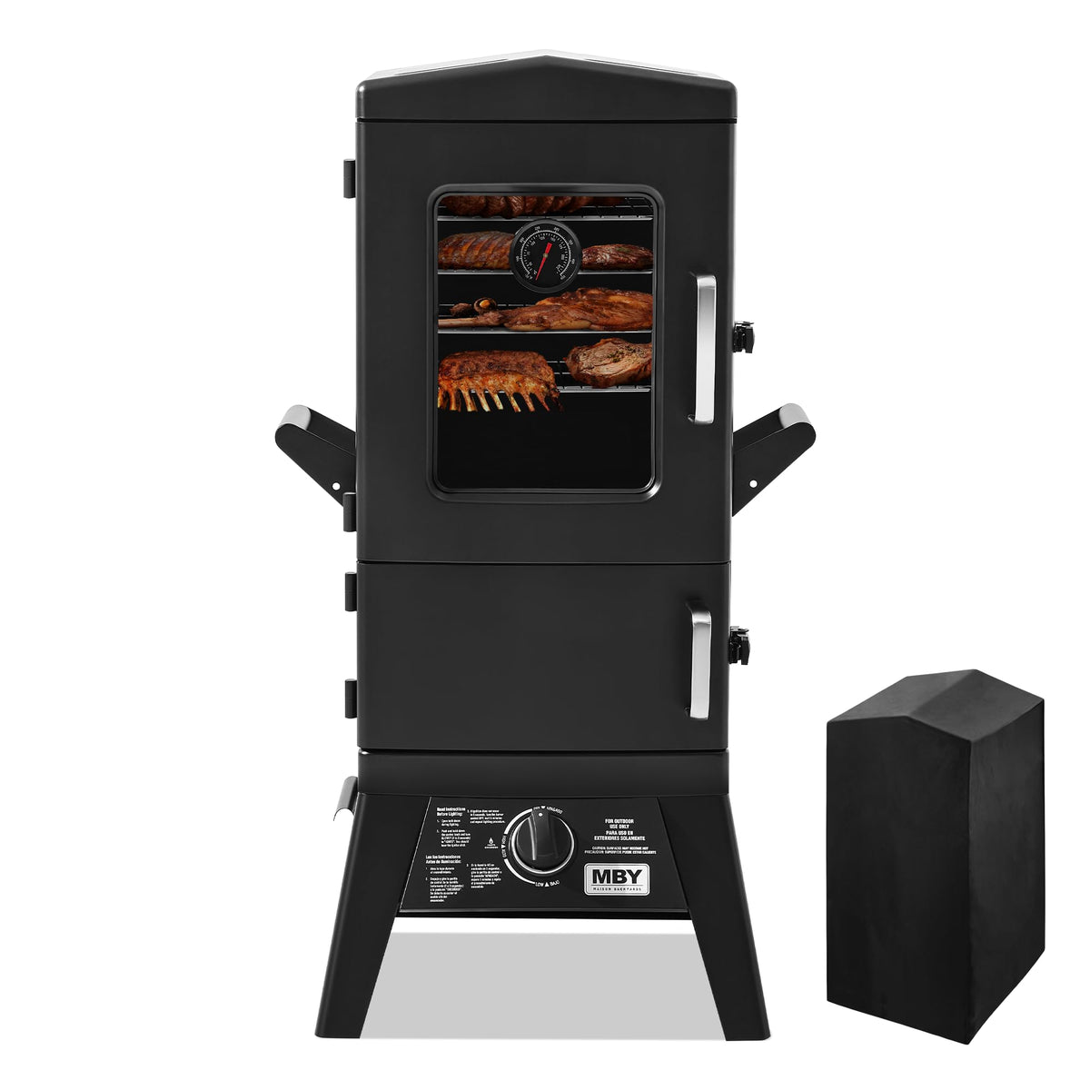 Propane Smoker with Cover, Vertical Meat Gas Smoker Grill Outdoor Heavy Duty 3 Removable Smoking Racks, Black