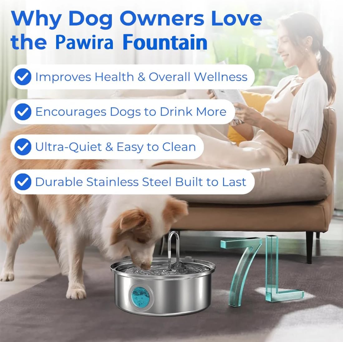 Water Fountain for Cats, 2026 New Stainless Steel Water Fountain, Ultra-Quiet Cat Fountain with 2 Filters, 3.2/7L(108/236oz) Cats Essentials Water Fountains for Cat, Dog(8Filters, 7L)