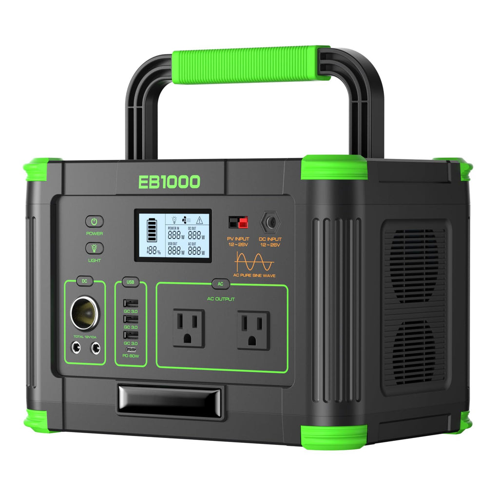 GRECELL 999Wh Solar Generator 1000W Portable Power Station for Outdoor