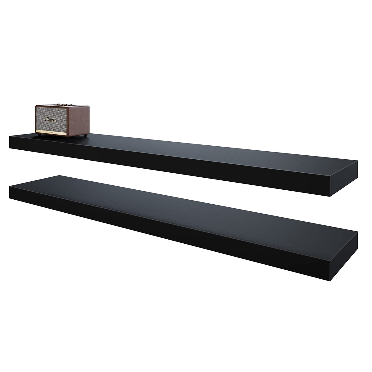 BAMEOS 47in Floating Shelves, Black Wall Mounted Wooden Shelves with Invisible Brackets Set of 2