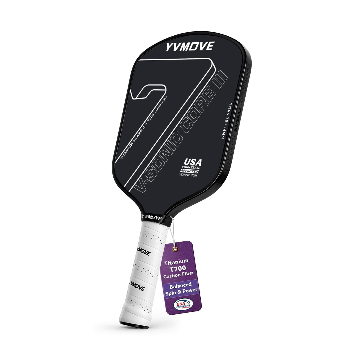 YVmove 16mm 18K T800 Carbon Fiber Pickleball Paddle, USAPA Approved