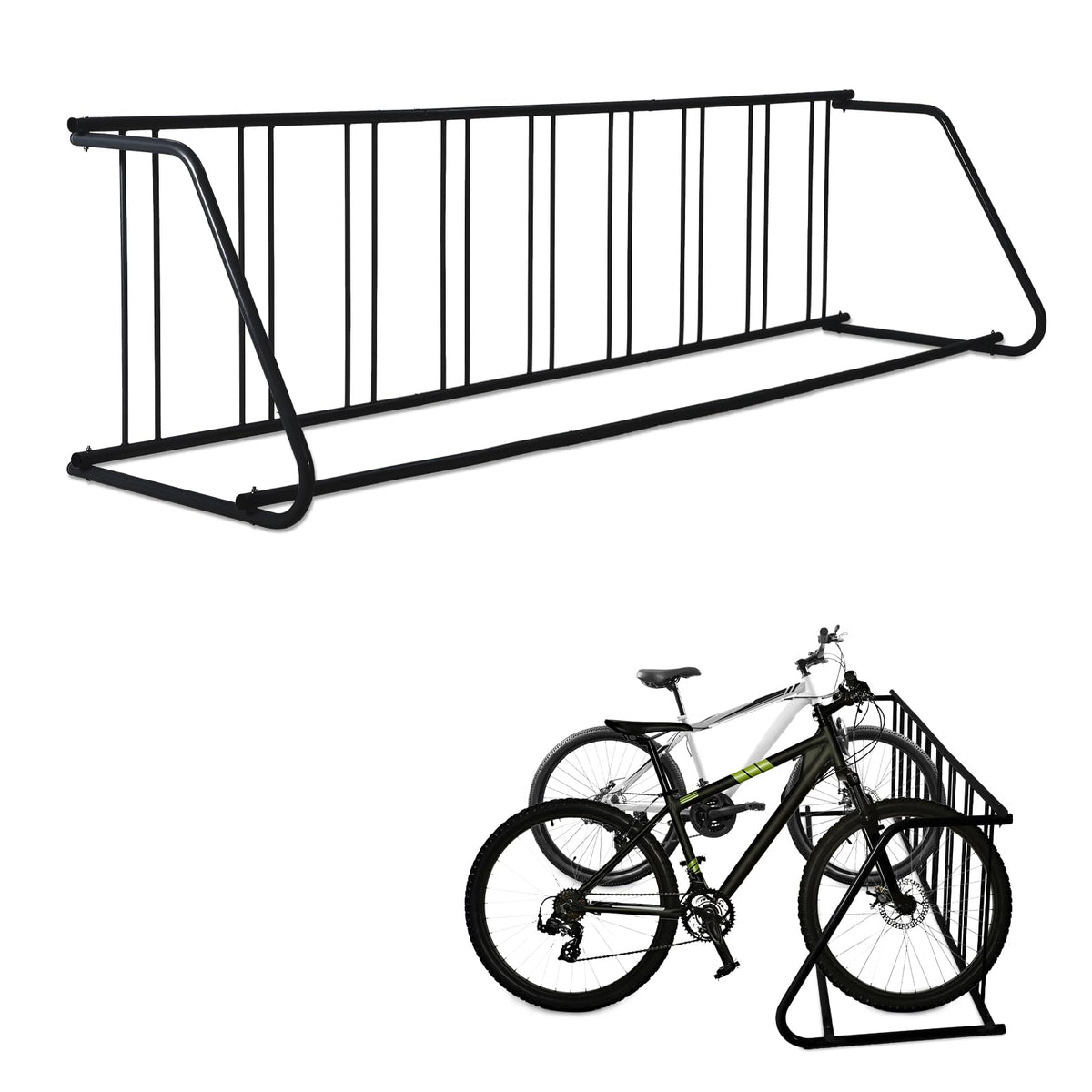 Single Side 6 Bike Floor Rack 72 Inch Length Freestanding Bicycle Parking Stand In Ground Grid Design For Garages Streets Yards And Bike Events Heavy Duty Storage (Black, Single Side 6 Bike)
