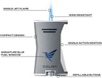 Colibri Premium Slim Torch Lighter - Windproof & Refillable, Cigar Enthusiast's Choice with Blue Fuel Window and Adjustable Flame (Black + Black) - Shipped Empty - no Butane.