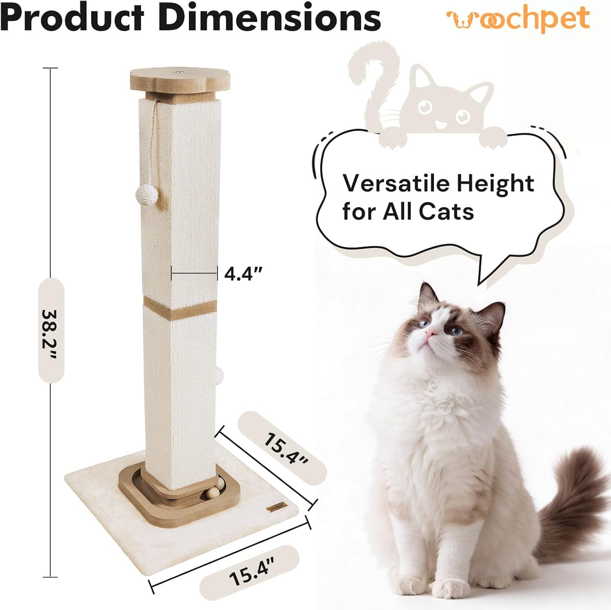 Woochpet 38"Tall Cat Scratching Post with Interactive Cat Toy For Large Cat