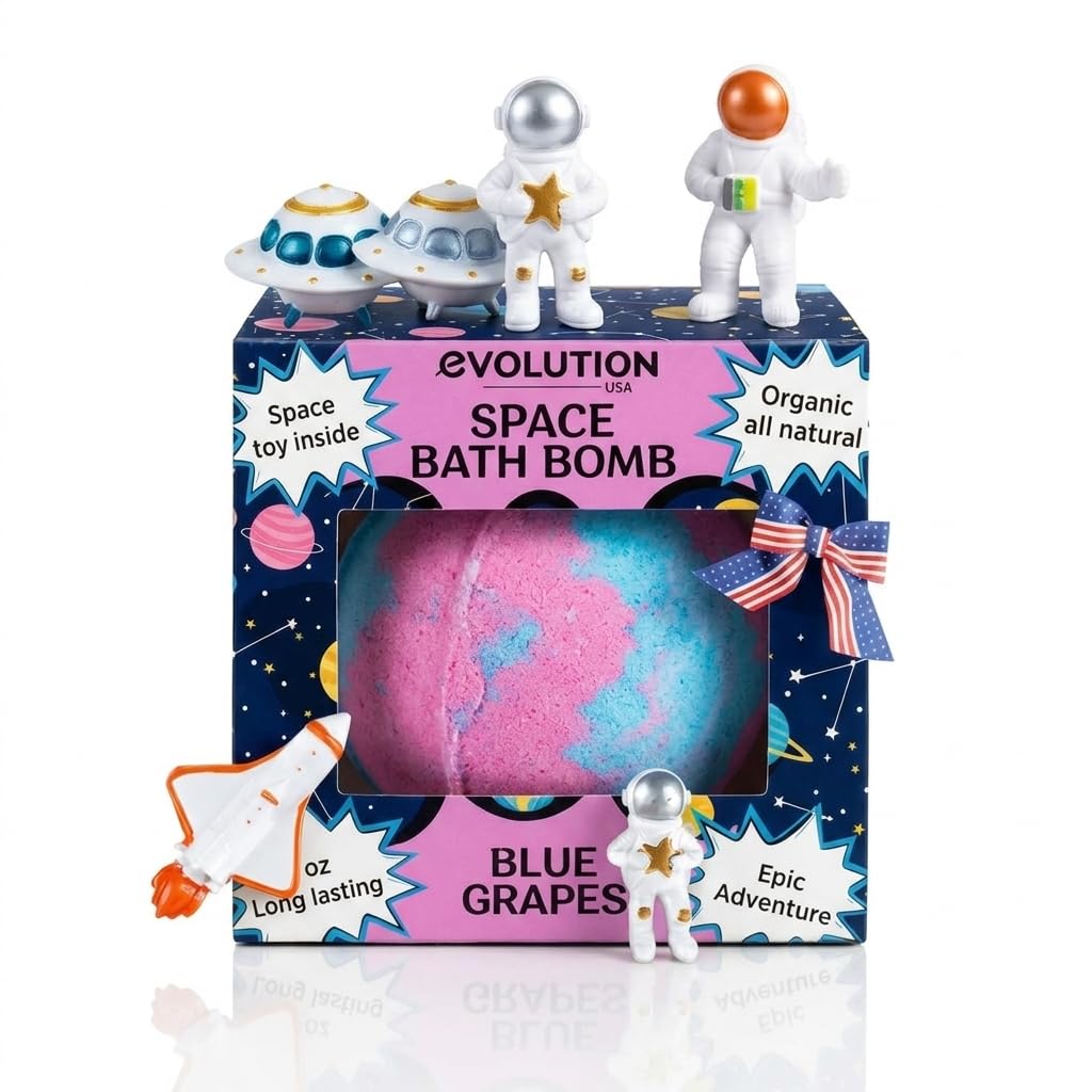 EvolutionUSA Black Epic Superhero Bath Bombs for Kids, 6 Super Hero Bath Bombs with Toy Inside Bathbombs, Organic Bathbomb with Surprise Inside, Bath Balls, Fizzy Superhero Bath Ball