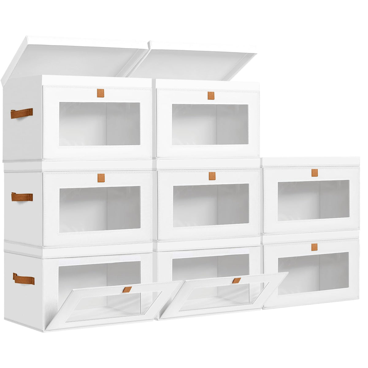 DIMJ Storage Bins with Lids - 8 Pack Large Fabric Closet Organizer with Window & Handles, Collapsible Decorative Storage Boxes for Shelves Under Bed, Books Clothes Blankets Sweaters Organization