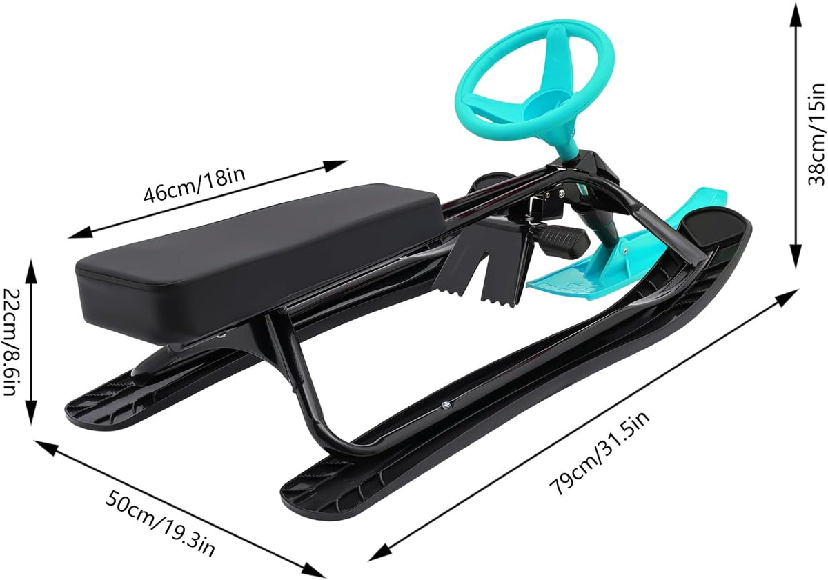 Snow Sled for Kids, Snow Racer Sled with Steering Wheel, Winter Ski Sled Snow Sled KidSuitable for 3-15 Years Kid, Green