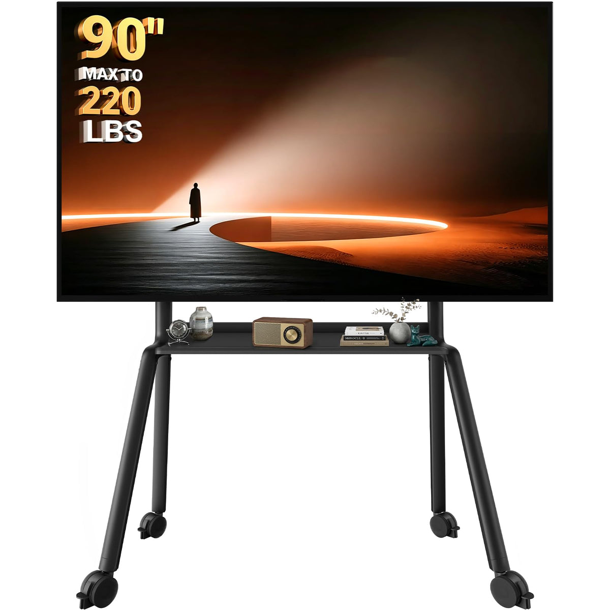Perlegear Rolling TV Stand for 32-84 Inch TV, Mobile TV Cart up to 100lbs, Adjustable Height Outdoor TV Cart with Heavy-Duty Base, VESA 600x400mm, Portable TV Stand on Wheels for Livingroom PGTVMC05-1