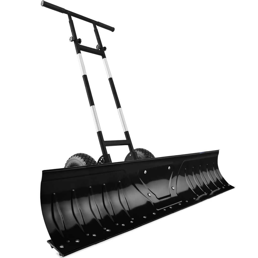 Best Choice Products 36in Galvanized Blade Heavy-Duty 2-Wheel Snow Pusher Hand Plow for Snow Removal w/Wheels, Adjustable Handle, Blade Angle - Black