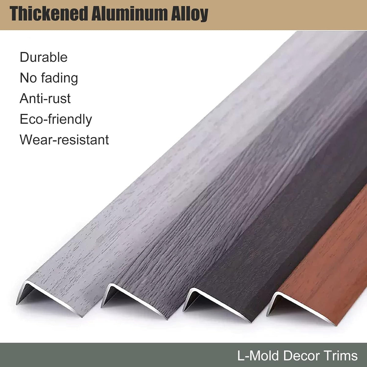 L Molding Metal Stair Steps Corner Trim Window Sill Edge Protectors, Wood Grain Finish Floor Transition Strip for Wooden Flooring/Laminate Floor (#4 60in/152cm)