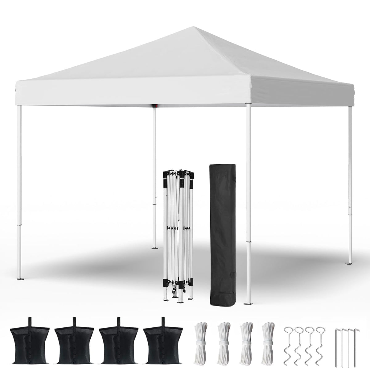 Shades 10x10 Pop Up Canopy, Heavy Duty Beach Tent with Carrying Bag for Easy Moving, Sun Shelter for Parties, Events, Camping, Outdoor Gazebo with 420D PU Coated Waterproof White Fabric