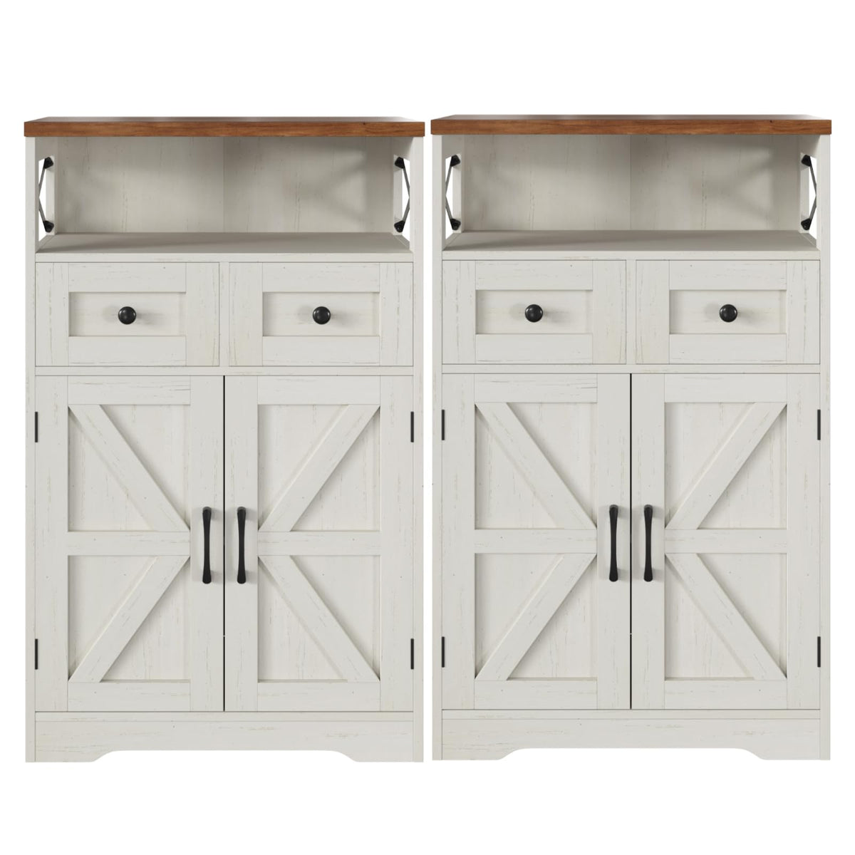 Farmhouse Storage Cabinet with Drawers, Small Kitchen Pantry Cabinet, White