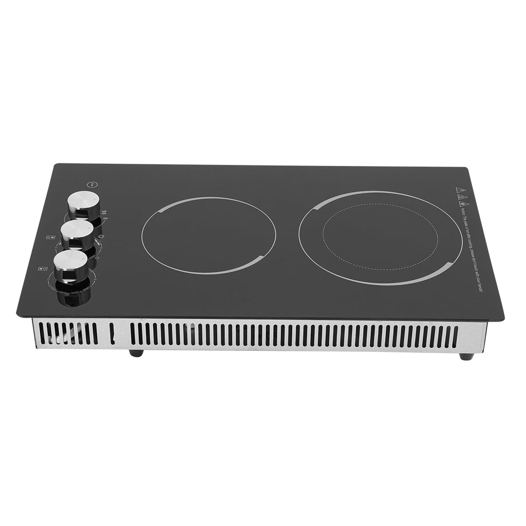 2 Burners Electric Cooktop, 20 Inch 110V 1700W Electric Ceramic Cooktop Built-in Electric Stove Top with 5 Power Levels and Kid Safety Lock and Timer (No Plug)