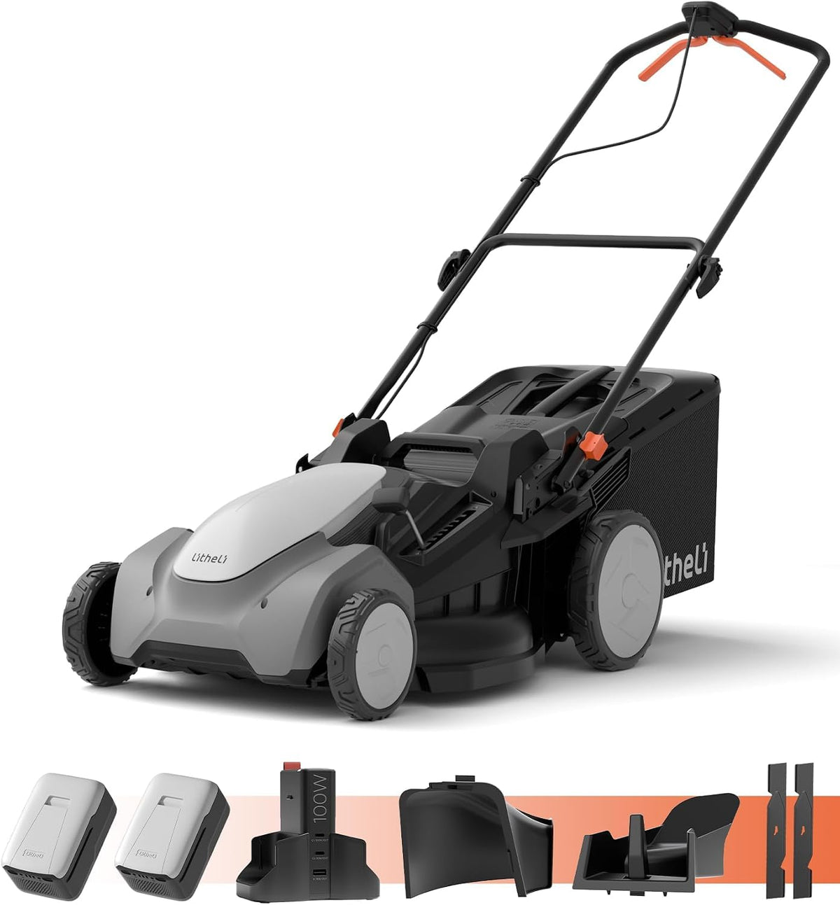 Litheli 14 Inch Cordless Lawn Mower, Brushless Battery Powered Push Mower with 5.0Ah Battery, 5-Position Height, 9-Gallon Bag, Lightweight Grass Cutter for Small to Mid-Sized Yards
