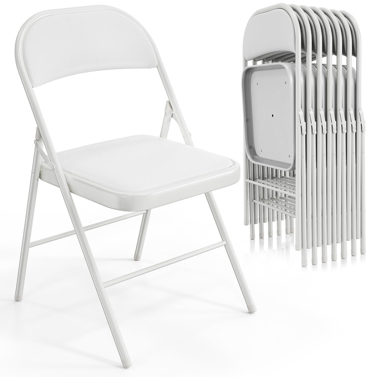 VINGLI 10 Pack Folding Chairs with Padded Seats, Metal Frame with Pu Leather Seat & Back, Capacity 350 lbs, Black