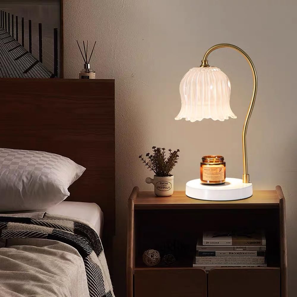 Candle Warmer Lamp,Candle Warmer Lamp with Marble Base, Candle Warmer Light Compatible with Various Candles for Home Decor,Brightness Adjustable for Jar Scented Wax Melts with 2 Bulbs