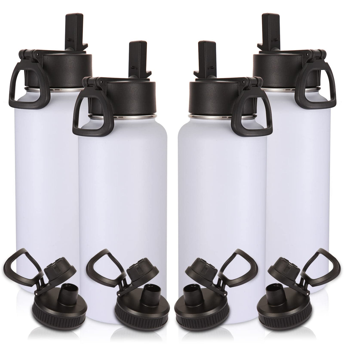 Volhoply 32oz Insulated Water Bottle with Straw Lid, Black, 8-Pack