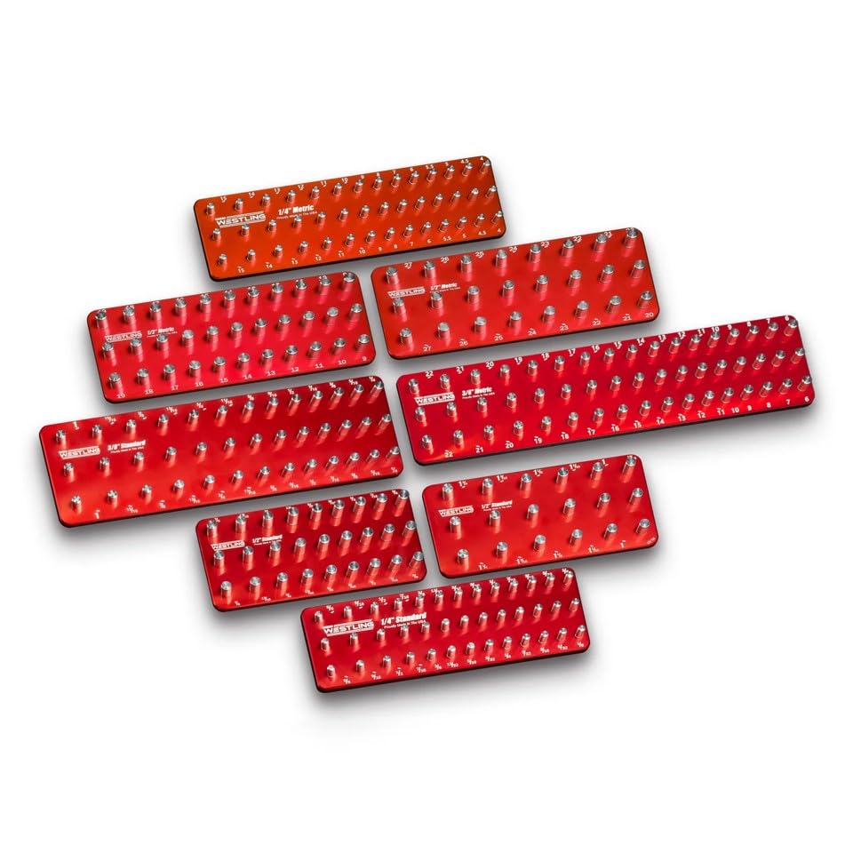 Westling USA Premium Aluminum Starter 8 Piece Socket Tray/Organizer Set, Holds 152 Standard and Metric Sockets (Red/Purple, 2 Row)