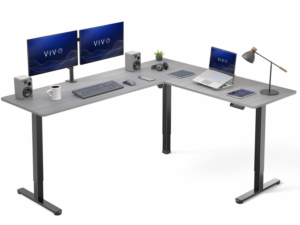 VIVO Light Wood 63 x 55 in Corner Standing Desk, DESK-E3CTGC