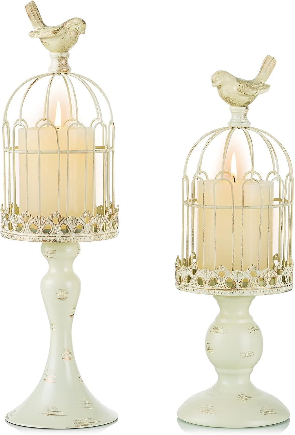 Decorative Candle Holder Bird Cage - Set of 2 Cage Lanterns for Candleholder Shabby Chic Country Home Decoration Table Centerpiece Mantel Decor-White||style1