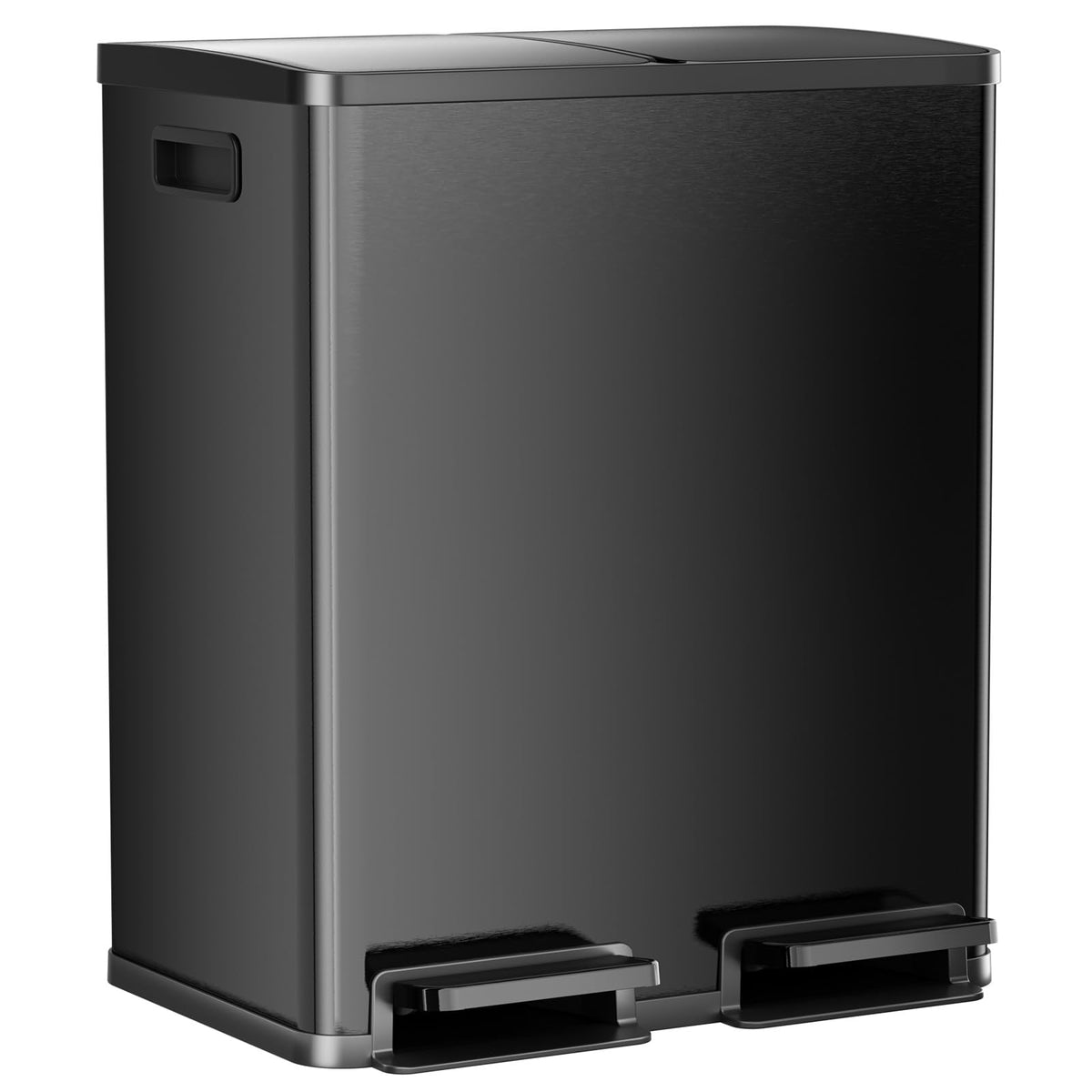 DUMOS Kitchen Trash Can, 2x8-Gallon Dual Trash Can with Lid, Stainless Steel Garbage Bin with 2 Removable Inner Buckets, Soft-Close Foot Pedal, Fingerprint-Resistant for Kitchen, Home, Office