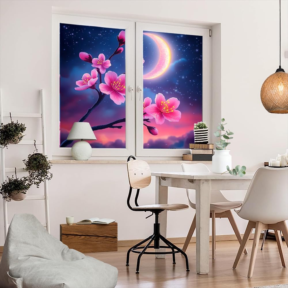 Moonlight Cherry Blossoms Privacy Window Film 31.5Wx55.1L inch x 2pcs