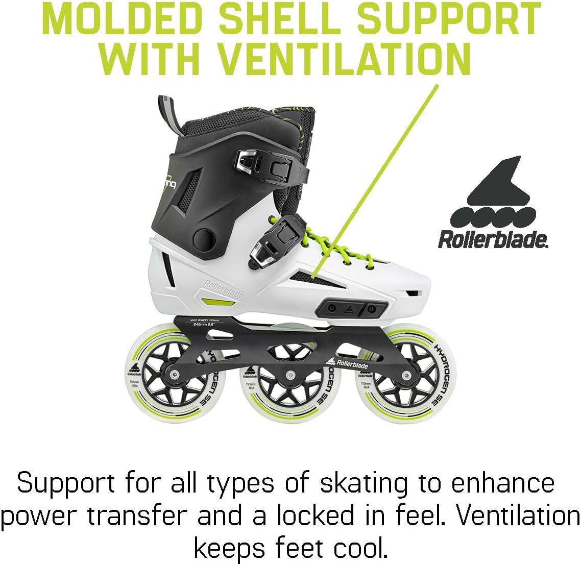 Rollerblade Lightning 110 Unisex Adult Urban Inline Skate, White and Black