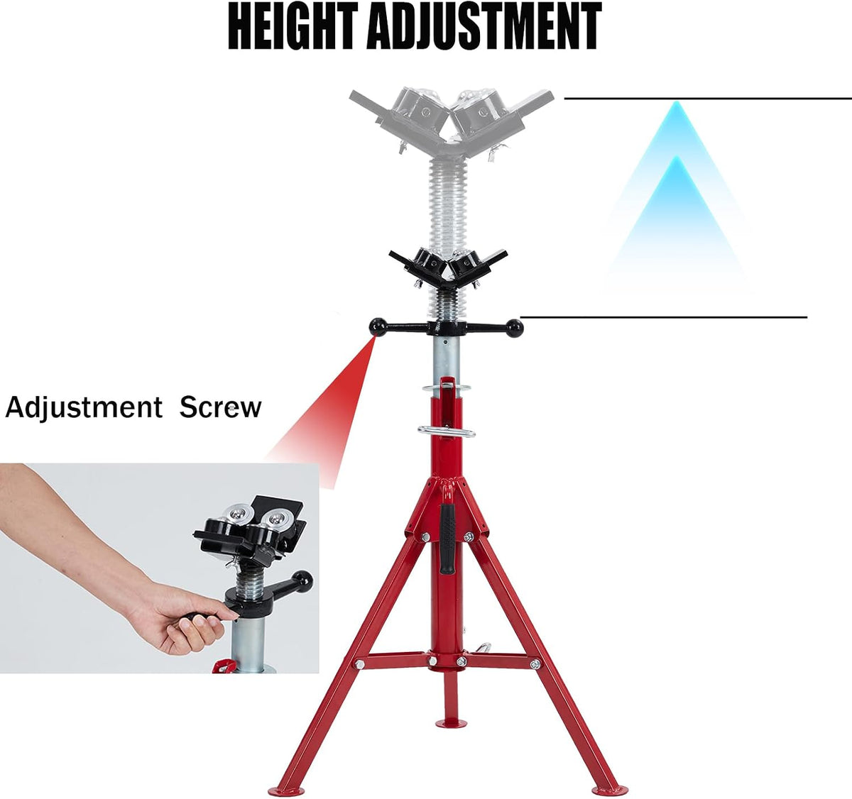 V Head Pipe Jack Stand with 4-Ball Transfer, 28-52 Inch Adjustable Height,1/8"-12" Wide Pipe Capacity, 2500 Lb Load Capacity Heavy Duty Steel Pipe Stand for Welding