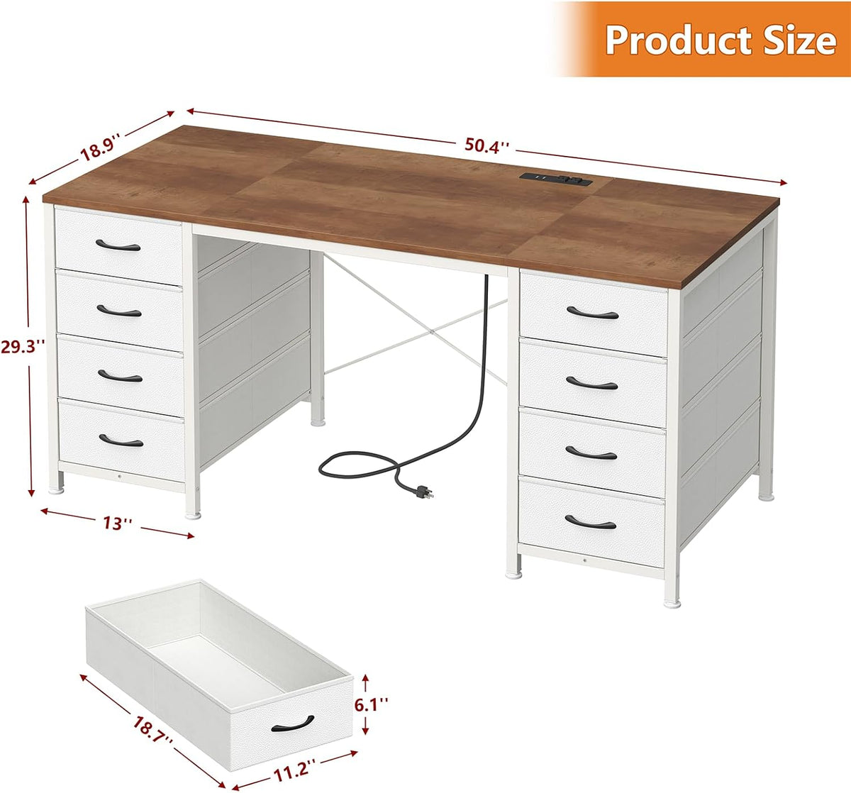 50 Inch Computer Desk with 8 Drawers for Home Office, Bedroom, Living Room
