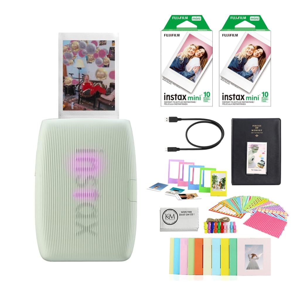 Fujifilm INSTAX Mini Link 3 Smartphone Printer | Rose Pink Bundled with INSTAX Mini Instant Film | 20 Exposures + Instax Mini Album, Borders, Stickers & Clips + Microfiber Cleaning Cloth (4 Items)
