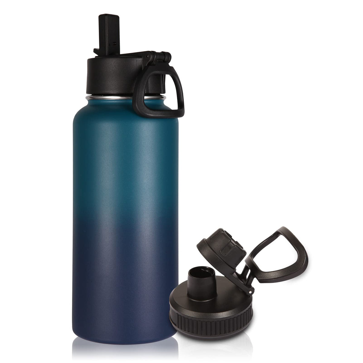 Volhoply 32oz Insulated Water Bottle with Straw Lid, Black, 8-Pack