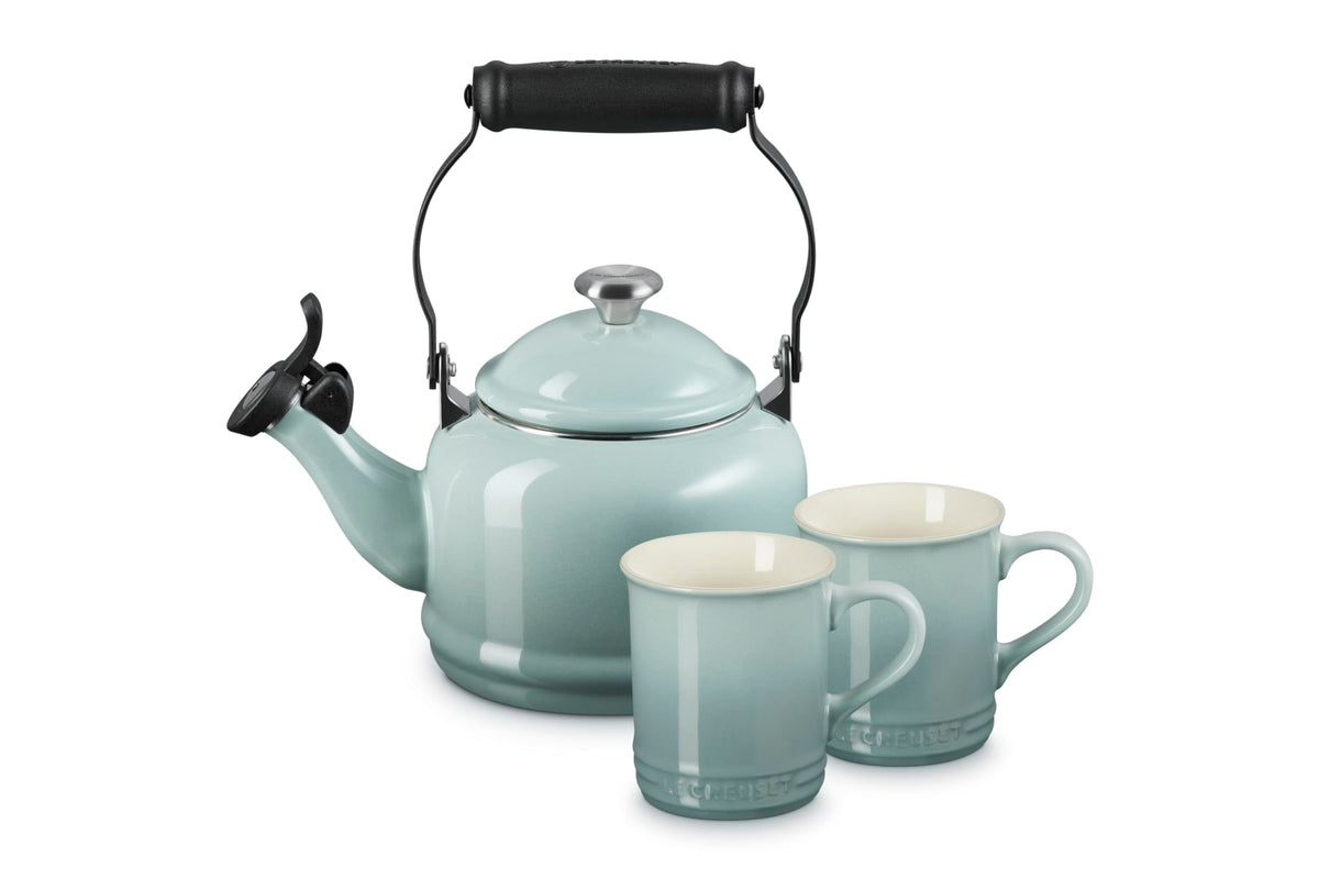 Le Creuset Demi Kettle (1.25 qt.) and 2 Mugs (14 oz. each), Oyster