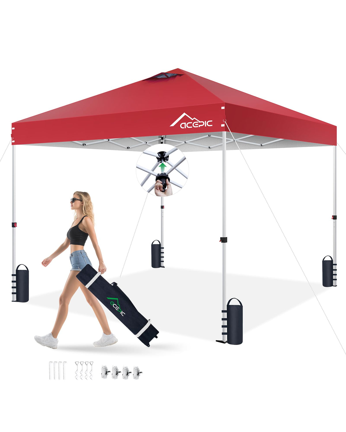 Acepic 10x10 Pop Up Canopy Tent, Easy Setup Portable Shelter, White, 10*10
