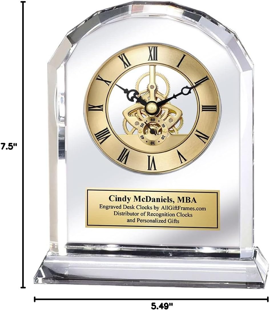 Diamond Cut Marquee Crystal Engrave Gear Clock Employee Service Gift