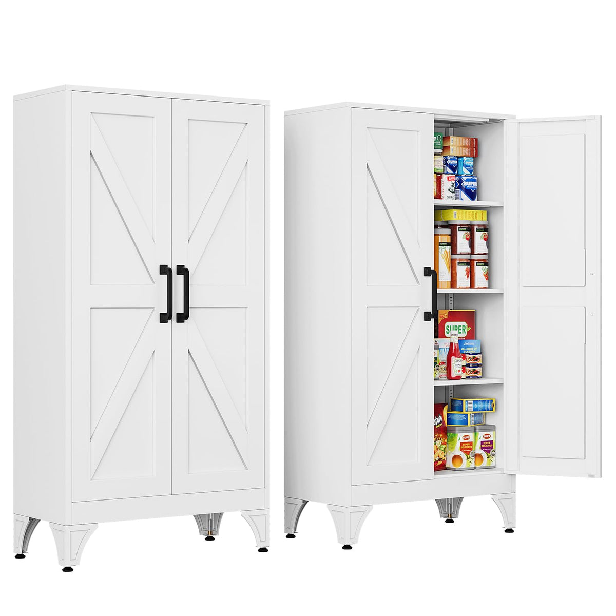 Letaya Metal Garage Storage Cabinets with Wheels,Steel Tool Cabinets Lock Door and Adjustable Shelves for Home,Office,Warehouse Organisieren (Black, 74.41" H)