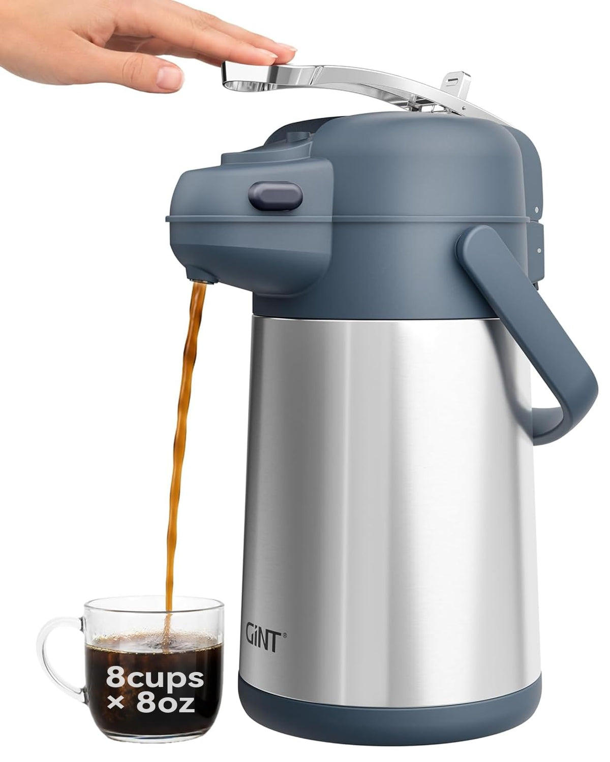 GiNT 101oz Airpot Coffee Dispenser with Pump, Insulated Coffee Carafe for Hot Liquids, Stainless Steel Vacuum Insulated Pump Dispenser for Hot/Cold Beverages, Home Office Commercial Outdoor Use(3L)
