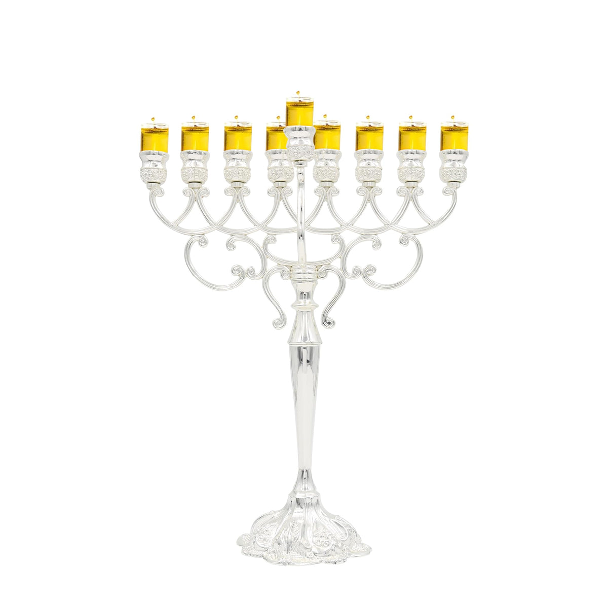 Majestic Giftware Silver-Plated Chanukah Oil Menorah (MN-HA17019B) | Fits Standard Chanukah Oil Cups and Large Candles | Durable & Long-Lasting Quality | Hanukkah Menorah - 3” High