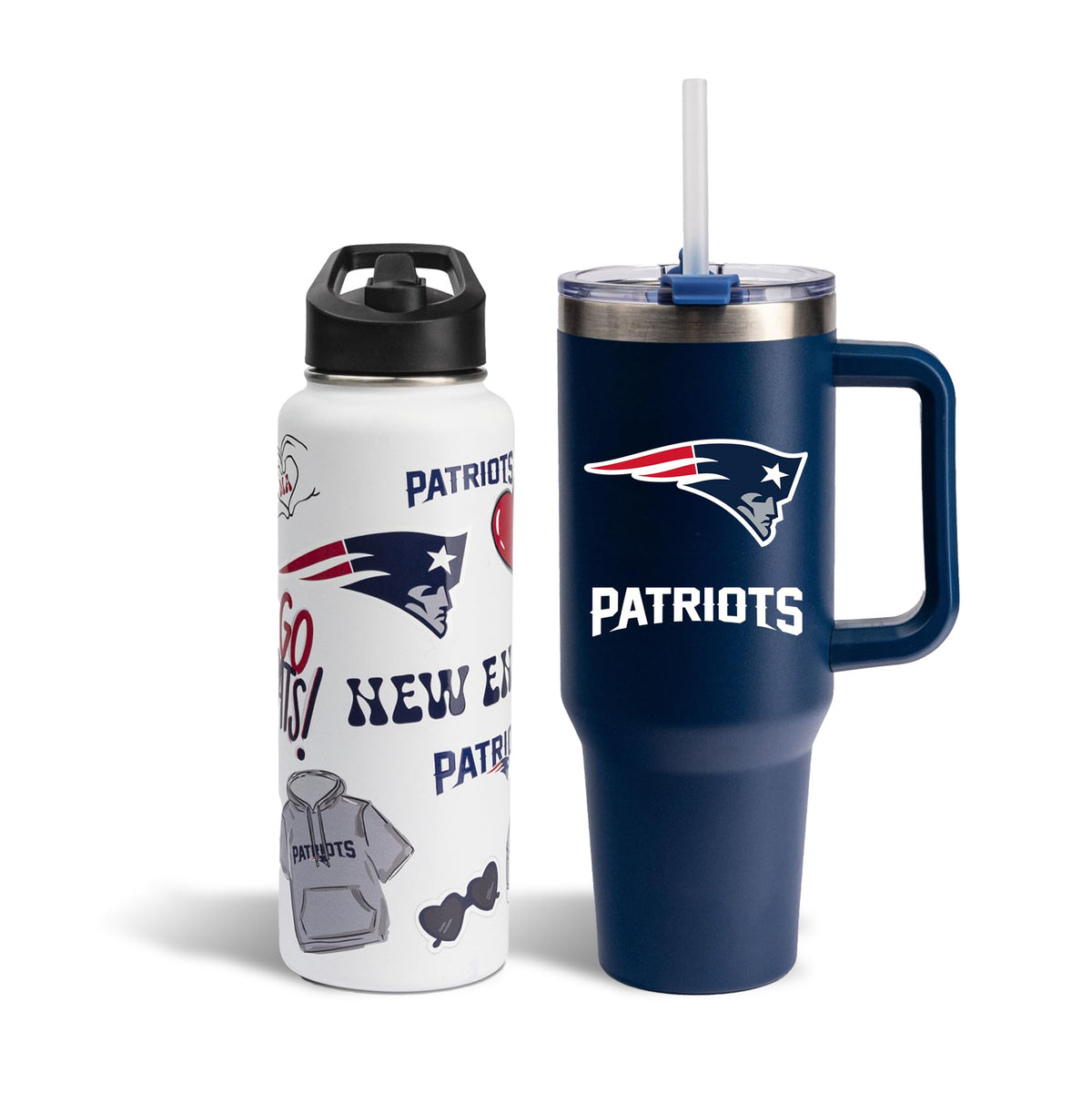 The Memory Company Officially Licensed NFL 2-Pack Stainless Steel Tumbler Set, 34oz Team Spirit Water Bottle & 40oz Game Day Tumbler with Lid and Straw, BPA-Free Materials, Convenient Straw Design