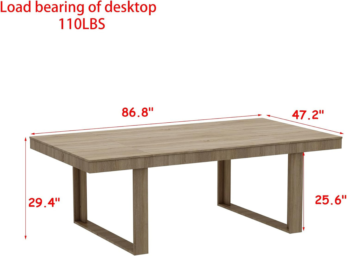 WOODTIME 86.6" W Dining Table for 8-10 People, Versatile Modern Wooden Dinner Table Kitchen Table for Dining Room Conference Room, Light Brown