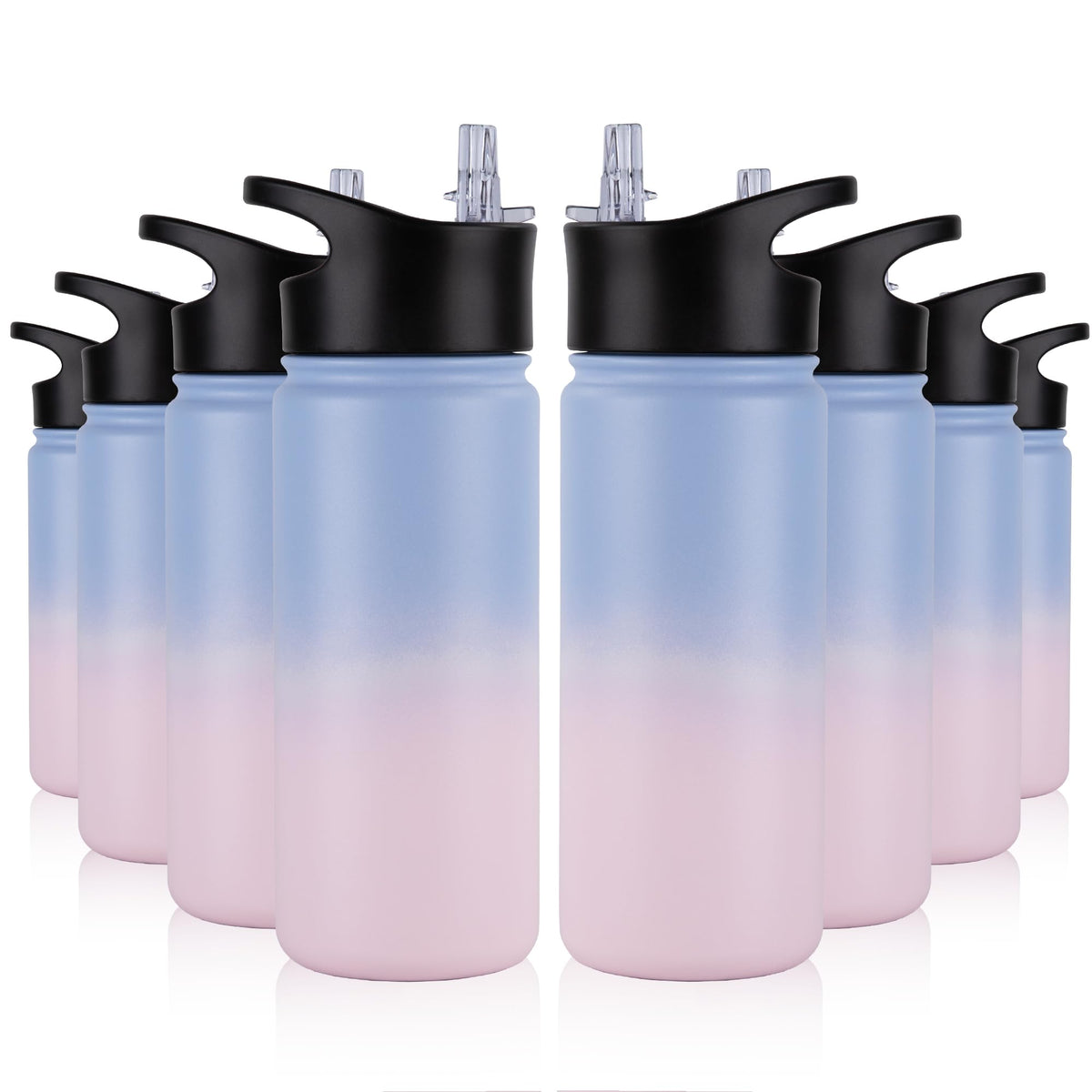 32 oz Insulated Water Bottle Bulk 8 Pack, Stainless Steel Sports Water Bottles with Straw Lid & Wide Mouth Lids, Double Walled Vacuum, Leak Proof, White