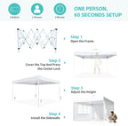 10x10 One Push Pop Up Canopy Tent with Vented Roof, White