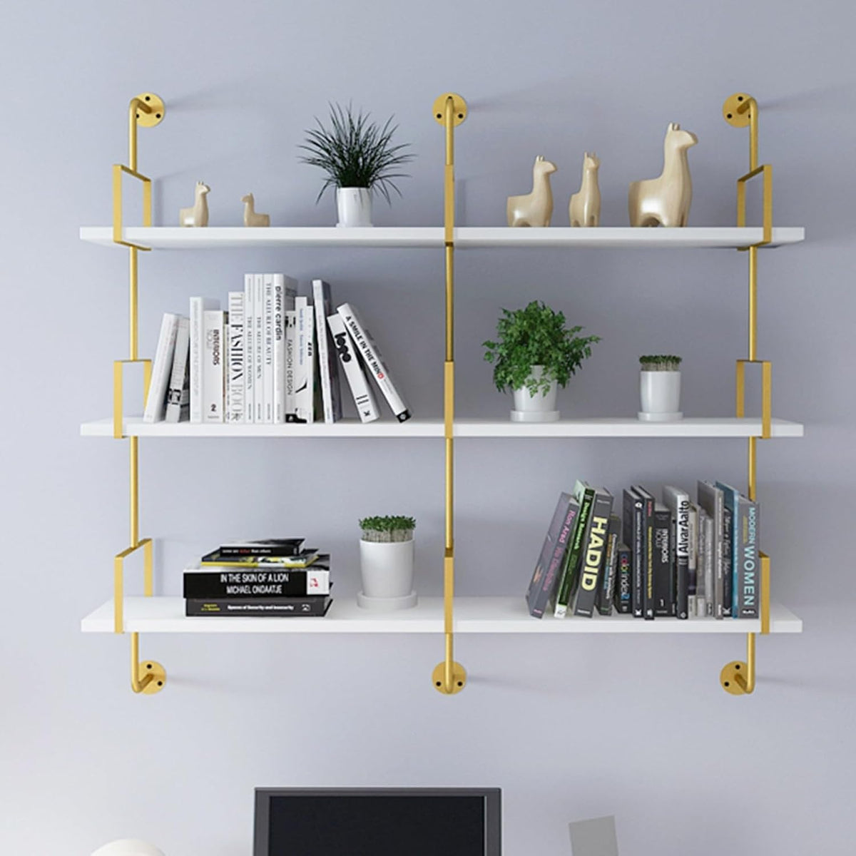 Floating Shelves Hair Color Organizer, Wall Mounted DIY Open Hair Color Rack, Hair Color Storage with Iron Bracket and Wood, Station for Salon Display(100x20x106cm/40x8x42in)