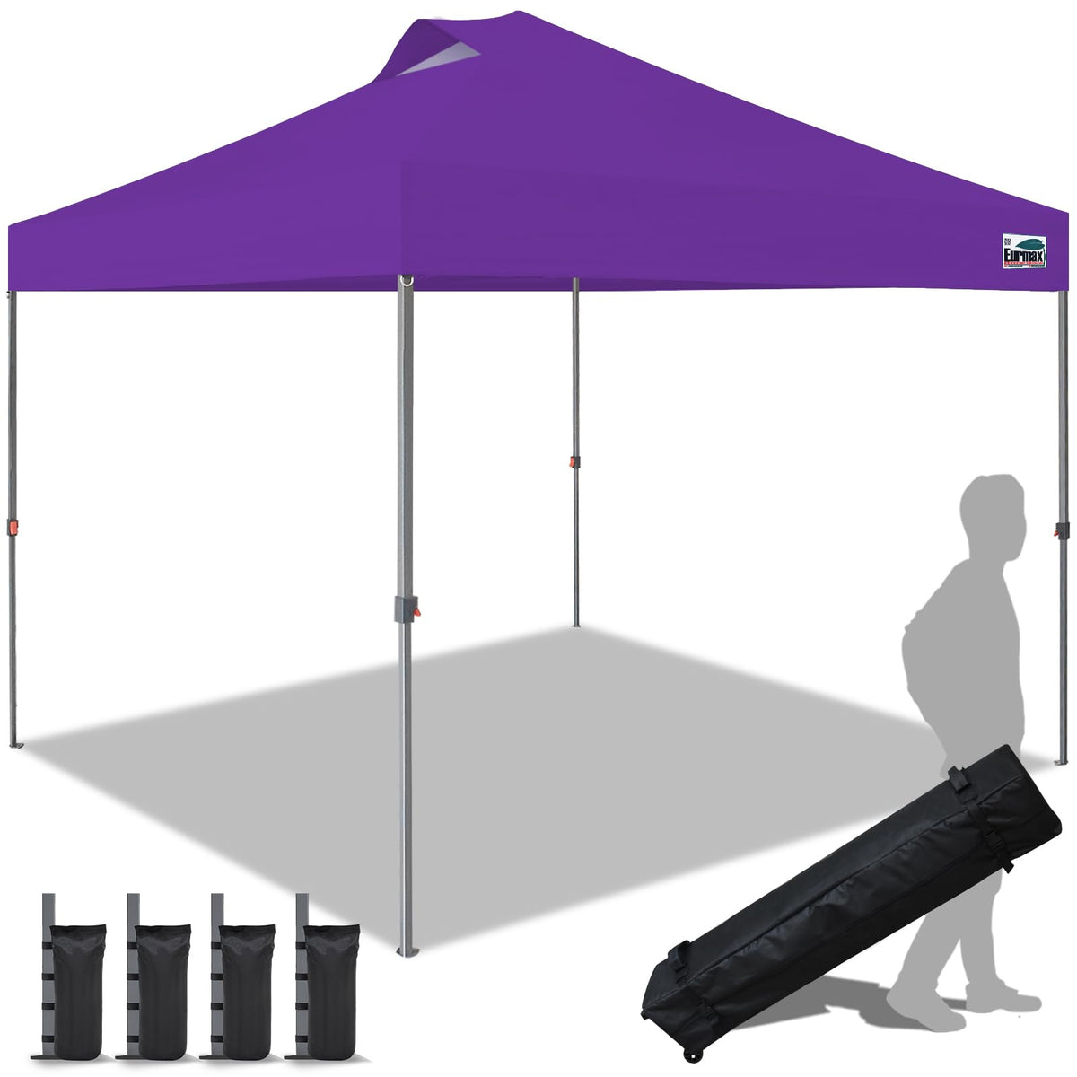 Eurmax USA 10x10ft Pop Up Canopy,Commercial Instant Tent for Outdoor Events,Patented No-Tip Rolling Storage Bag with 4 Sandbags,UV & Water Resistant,Heavy Duty Portable Shelter Gazebo,White