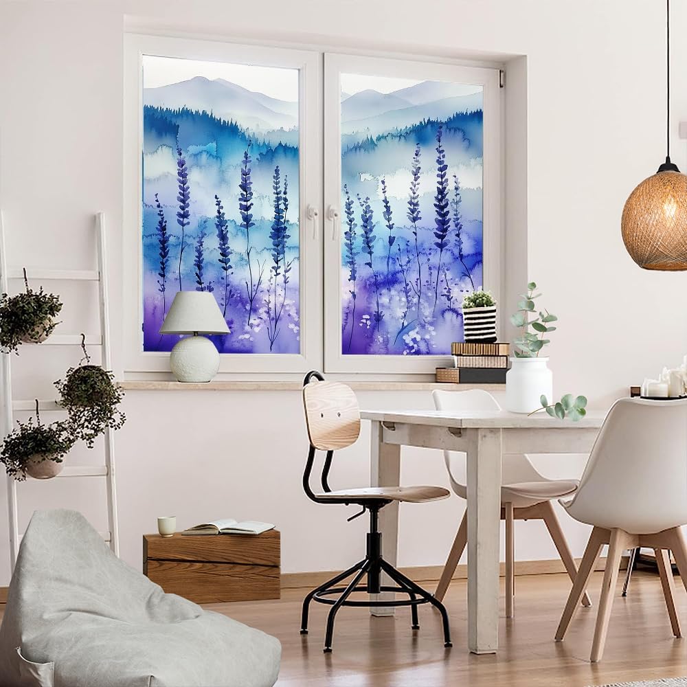 Impressionistic Lavender Privacy Window Film 31.5Wx47.2L inch x 2pcs