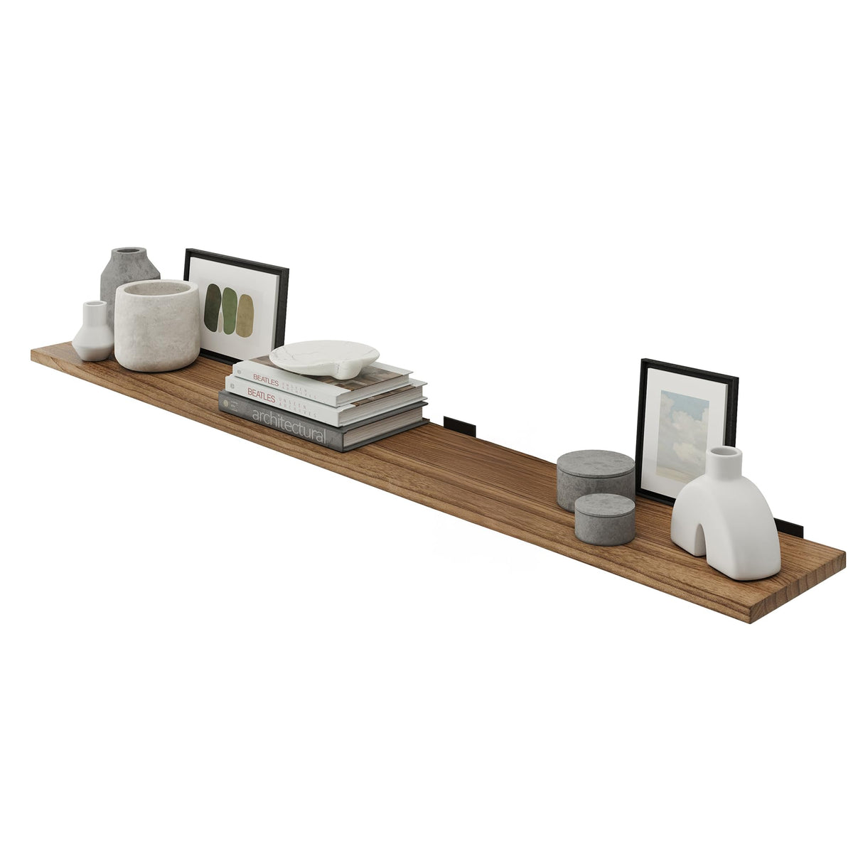 Wallniture Palm 48 inch Floating Shelf, Heavy Duty Brackets Included, Rustic Wooden Shelves for Wall, 1pc, Burnt Finish