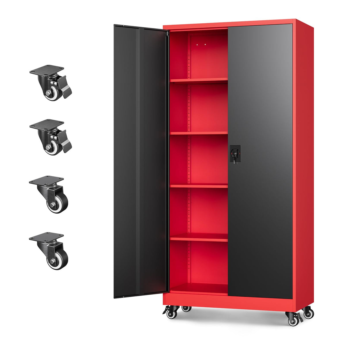 Letaya Metal Garage Storage Cabinets with Wheels,Steel Tool Cabinets Lock Door and Adjustable Shelves for Home,Office,Warehouse Organisieren (Black, 74.41" H)