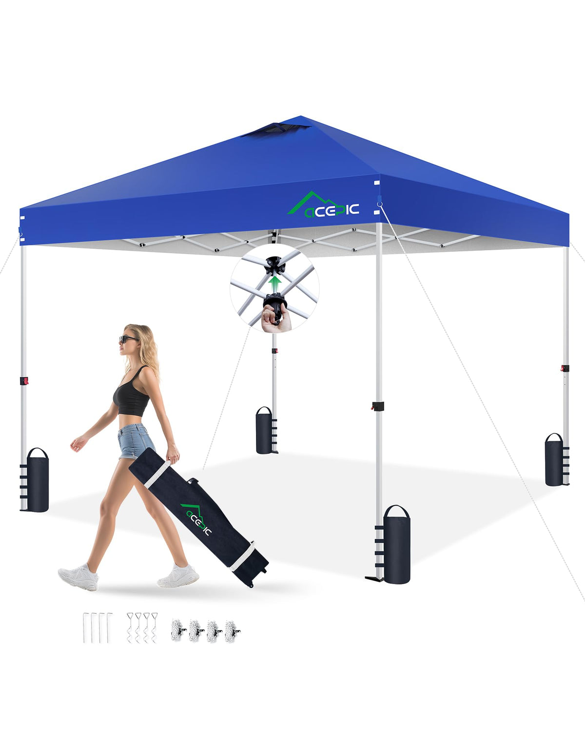 Acepic 10x10 Pop Up Canopy Tent, Easy Setup Portable Shelter, White, 10*10