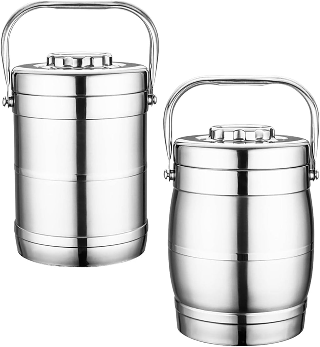 Non Magnetic Stainless Steel Double-Layer Insulation Lunch Box Bowl Drum Vacuum Bucket Convenient Rice Soup,8.0L