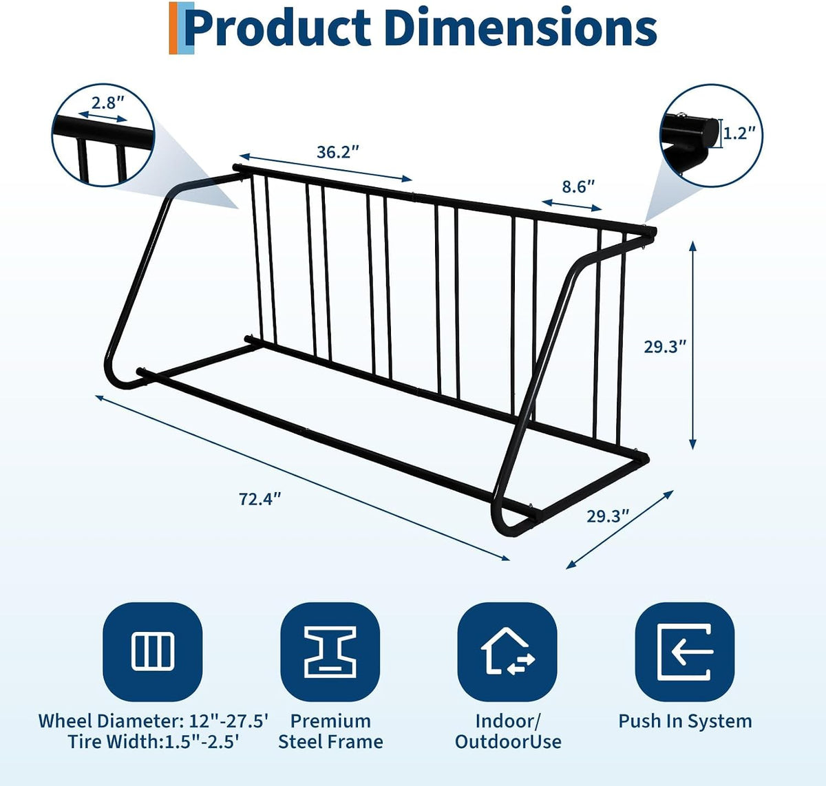 Single Side 6 Bike Floor Rack 72 Inch Length Freestanding Bicycle Parking Stand In Ground Grid Design For Garages Streets Yards And Bike Events Heavy Duty Storage (Black, Single Side 6 Bike)